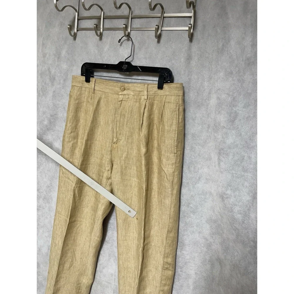 Nautica Pants Men 34X30 Beige Herringbone Rigger Straight Linen Coastal Academia